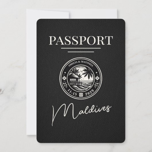Zwarte Malediven Paspoort Huwelijksuitnodiging Kaart (Achterkant)