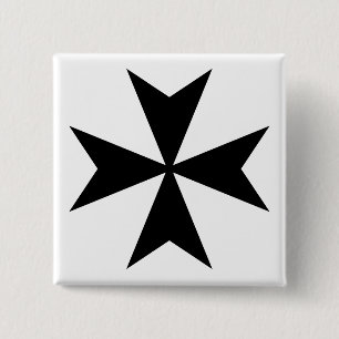 Zwarte Maltezer Kruis Vierkante Button 5,1 Cm