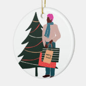 Zwarte Man Roze kerstmis Keramisch Ornament (Links)