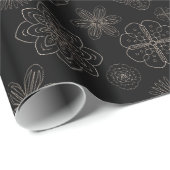 Zwarte mandala bloeit ornamenten naadloos patroon cadeaupapier (Rol Hoek)