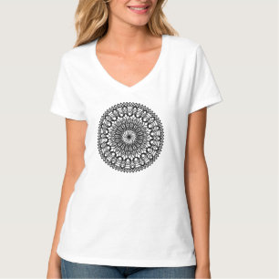 Zwarte Mandala-cirkels en bladeren T-shirt
