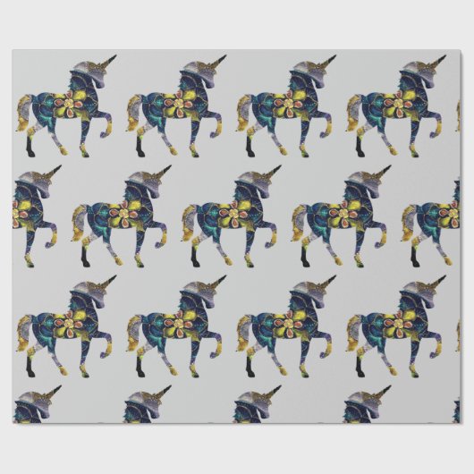 Zwarte Mandala Eenhoorn Kunst Cadeaupapier (Vlak)