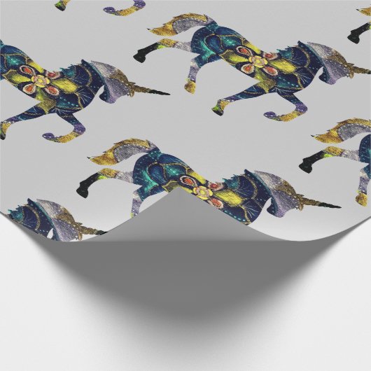 Zwarte Mandala Eenhoorn Kunst Cadeaupapier (Hoek)