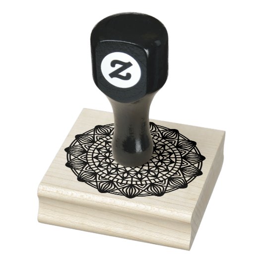 Zwarte Mandala Embleem Rond Rubberstempel (Stempel)