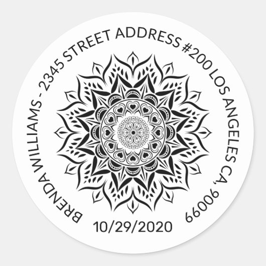 Zwarte mandala harten en zwammen ronde sticker (Voorkant)