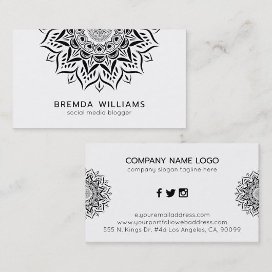 Zwarte mandala harten en zwammen visitekaartje (Voorkant / Achterkant)