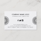 Zwarte mandala harten en zwammen visitekaartje (Achterkant)