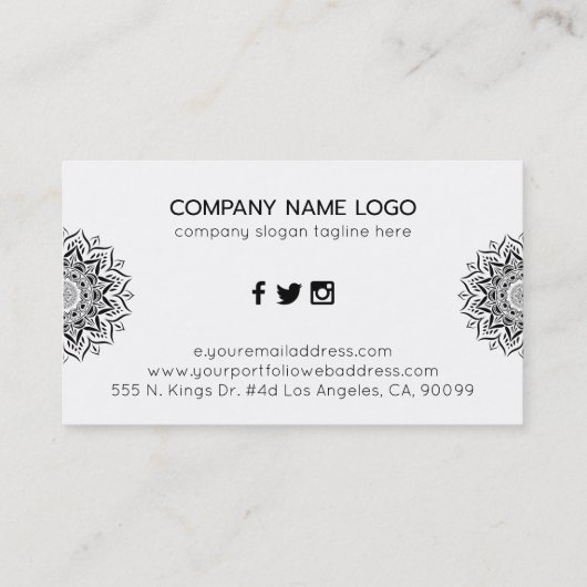 Zwarte mandala harten en zwammen visitekaartje (Achterkant)