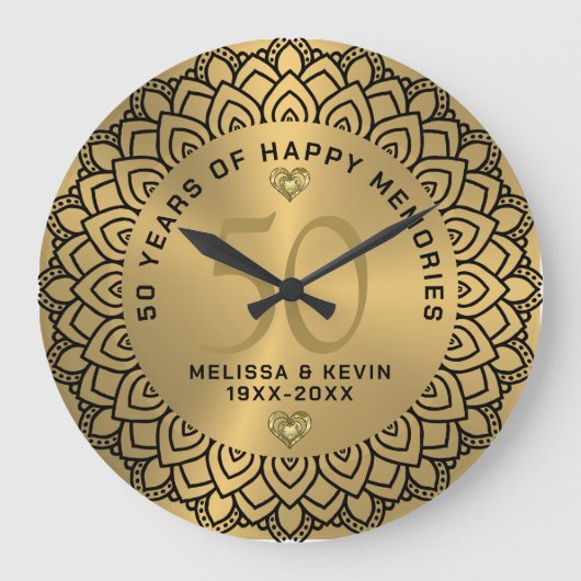 Zwarte mandala op gouden 50ste bruiloft Jubileum Grote Klok (Voorkant)