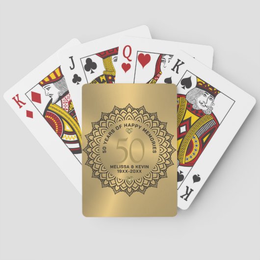 Zwarte Mandala op gouden 50ste bruiloft Jubileum Pokerkaarten (Achterkant)