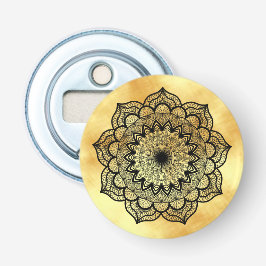 Zwarte Mandala op Gouden Achtergrond Flesopener Button Flesopener