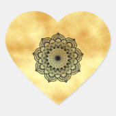 Zwarte mandala op gouden achtergrond hart sticker (Voorkant)