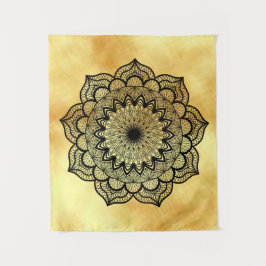 Zwarte Mandala op Gouden Achtergrond Kleine Wandta Wandkleed