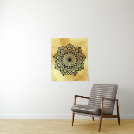Zwarte Mandala op Gouden Achtergrond Kleine Wandta Wandkleed