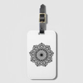 Zwarte Mandala op Witte Achtergrond Bagagelabel (Voorkant (verticaal))