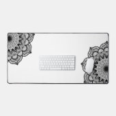 Zwarte Mandala op Witte Achtergrond Bureaumat (Keyboard & Muis)