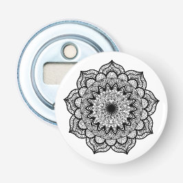 Zwarte Mandala op Witte Achtergrond Button Flesopener