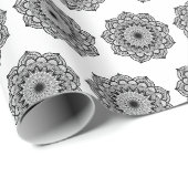 Zwarte Mandala op Witte Achtergrond Cadeaupapier (Rol Hoek)