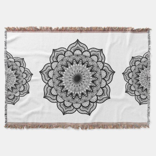 Zwarte Mandala op Witte Achtergrond Deken (Voorkant)