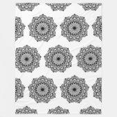 Zwarte Mandala op Witte Achtergrond Fleece Deken (Voorkant)