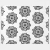 Zwarte Mandala op Witte Achtergrond Fleece Deken (Voorkant (Horizontaal))