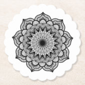 Zwarte Mandala op Witte Achtergrond Kartonnen Onderzetters (Voorkant)