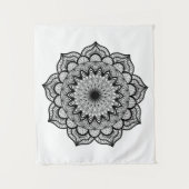 Zwarte Mandala op Witte Achtergrond Klein Wandkleed (Voorkant)