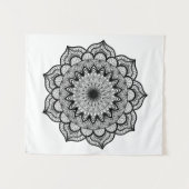 Zwarte Mandala op Witte Achtergrond Klein Wandkleed (Voorkant (horizontaal))
