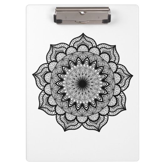 Zwarte Mandala op Witte Achtergrond Klembord (Voorkant)