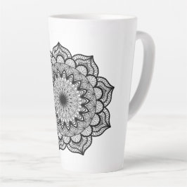 Zwarte Mandala op Witte Achtergrond Latte Mok