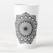 Zwarte Mandala op Witte Achtergrond Latte Mok (Voorkant)