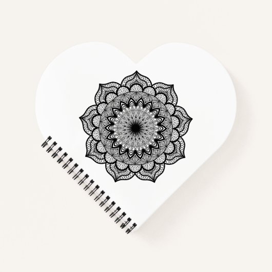 Zwarte Mandala op Witte Achtergrond Notitieboek (Voorkant)