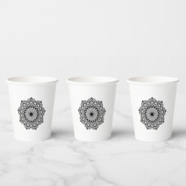 Zwarte Mandala op Witte Achtergrond Papieren Bekers