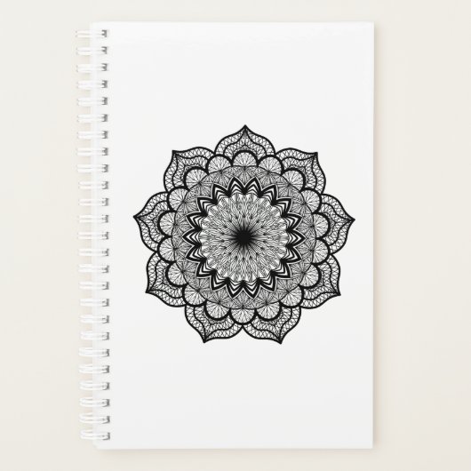 Zwarte Mandala op Witte Achtergrond Planner (Voorkant)