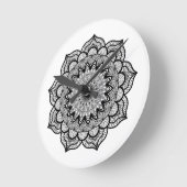 Zwarte Mandala op Witte Achtergrond Ronde Klok (Hoek)