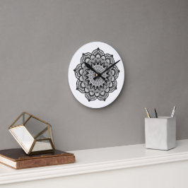 Zwarte Mandala op Witte Achtergrond Ronde Klok