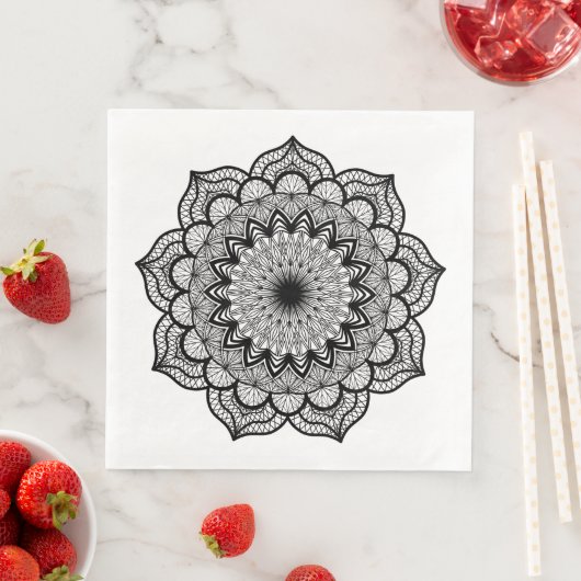 Zwarte Mandala op Witte Achtergrond Servet (Insitu)