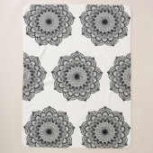 Zwarte Mandala op Witte Achtergrond Sherpa Deken (Voorkant)