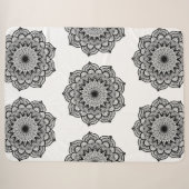 Zwarte Mandala op Witte Achtergrond Sherpa Deken (Voorkant (horizontaal))