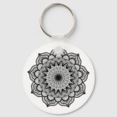Zwarte Mandala op Witte Achtergrond Sleutelhanger (Voorkant)