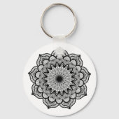 Zwarte Mandala op Witte Achtergrond Sleutelhanger (Achterkant)