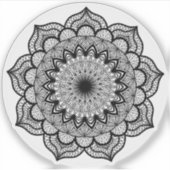 Zwarte Mandala op Witte Achtergrond Sticker (Voorkant)