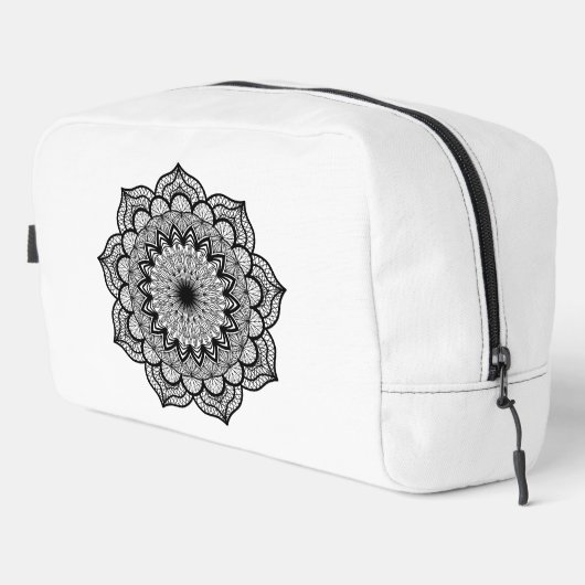 Zwarte Mandala op Witte Achtergrond Toilettasje (Rechterhoek)