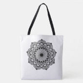 Zwarte Mandala op Witte Achtergrond Tote Bag (Voorkant)