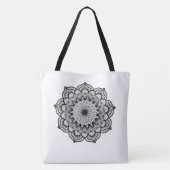 Zwarte Mandala op Witte Achtergrond Tote Bag (Achterkant)