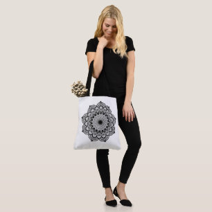Zwarte Mandala op Witte Achtergrond Tote Bag