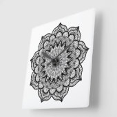 Zwarte Mandala op Witte Achtergrond Vierkante Klok (Hoek)