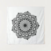 Zwarte Mandala op Witte Achtergrond Wandkleed (Voorkant (horizontaal))