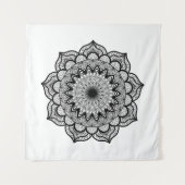 Zwarte Mandala op Witte Achtergrond Wandkleed (Voorkant)