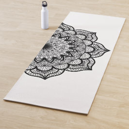 Zwarte Mandala op Witte Achtergrond Yogamat